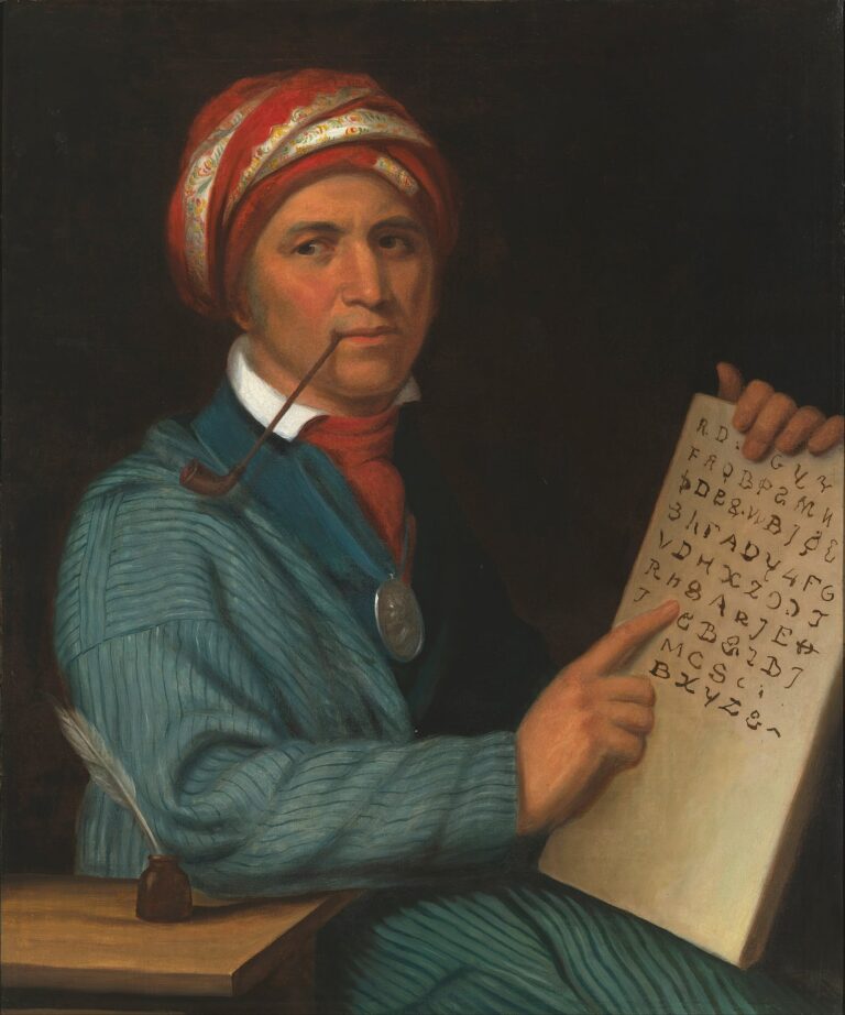 Sequoyah, creator of the Cherokee syllabary as painted by Henry Inman circa 1830.