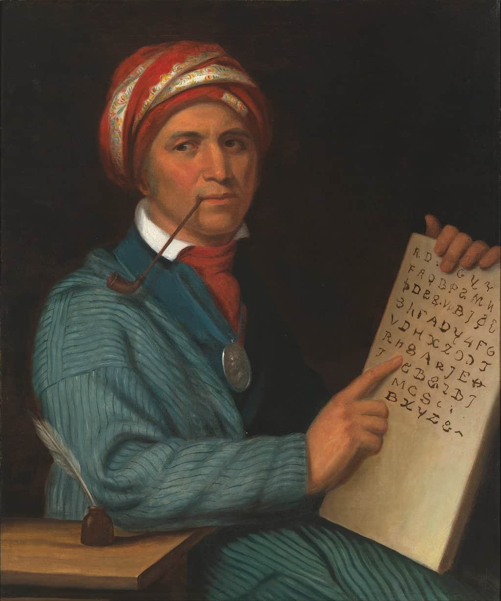 Sequoyah, creator of the Cherokee syllabary as painted by Henry Inman circa 1830.