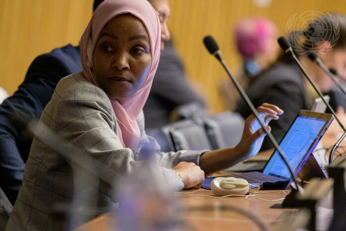 A view of a participant during the Human rights dialogue with the Special Rapporteur on the rights of Indigenous Peoples. UN Photo/Manuel Elías