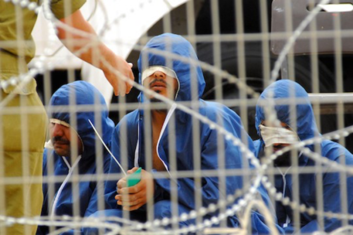 Palestinian prisoners in an Israeli military prison.