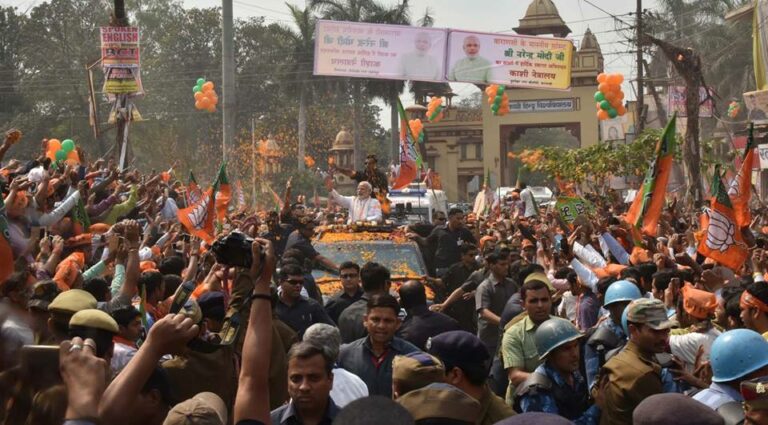 Indian Prime Minister Narendra Modi attends a BJP rally in 2017. His party has been called extremist. Prime Minister's Office, Government of India