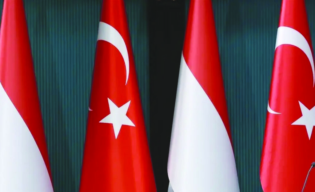 Caption: From left to right Indonesian and Turkiye flags