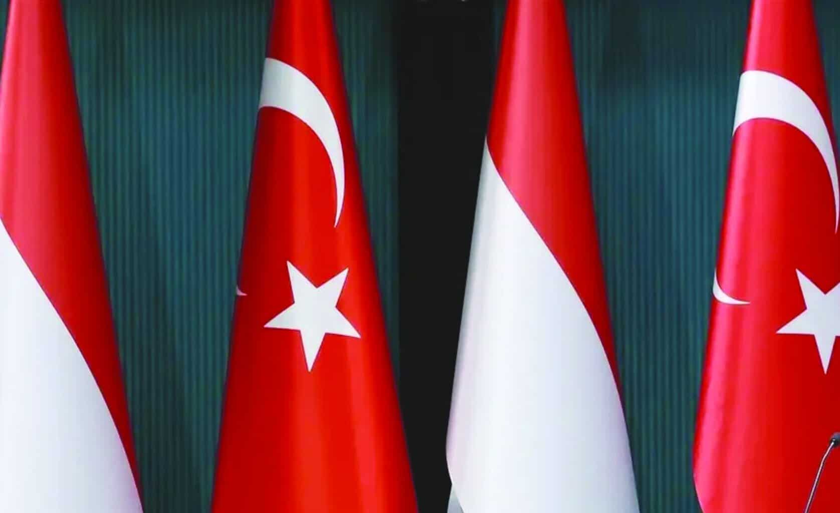 Caption: From left to right Indonesian and Turkiye flags
